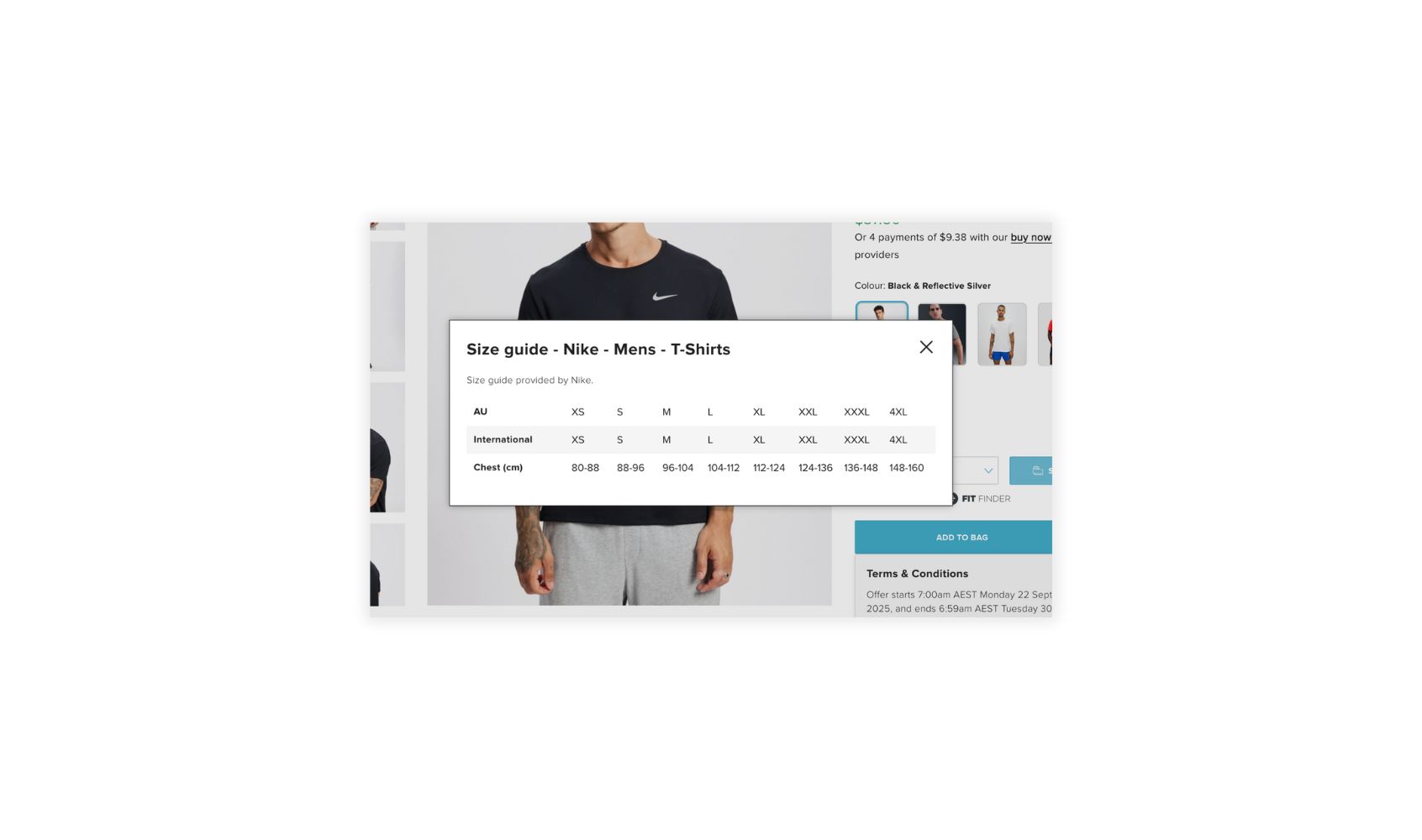 Nike brand specific size chart